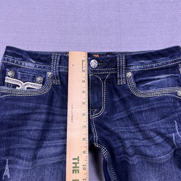Rock Revival Lindsie Skinny Jeans Women 30 Dark Wash Embellished Pockets - Picture 15 of 16